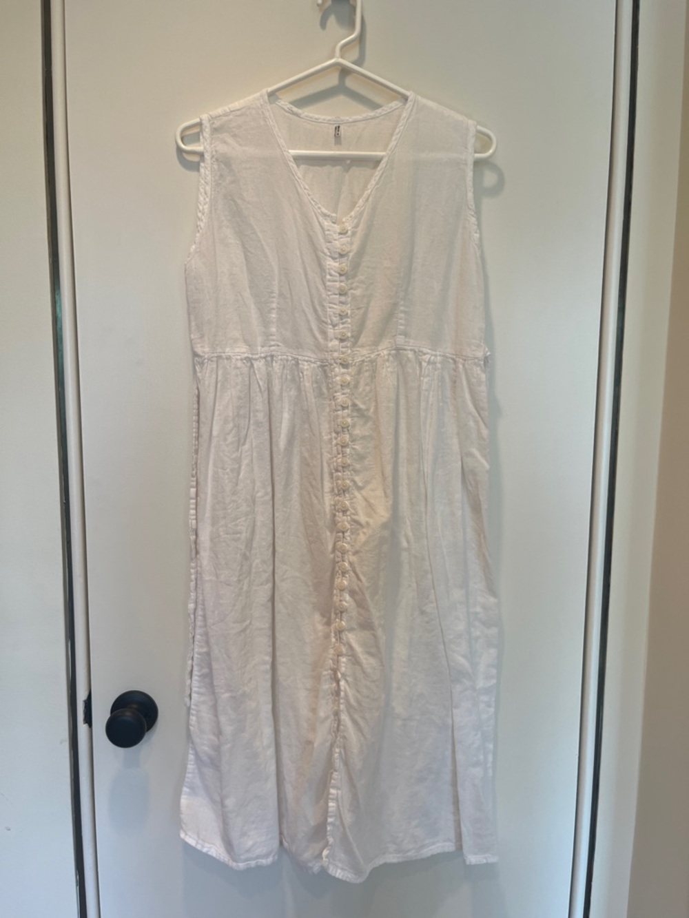 Sleeveless White Button-Front Sun Dress